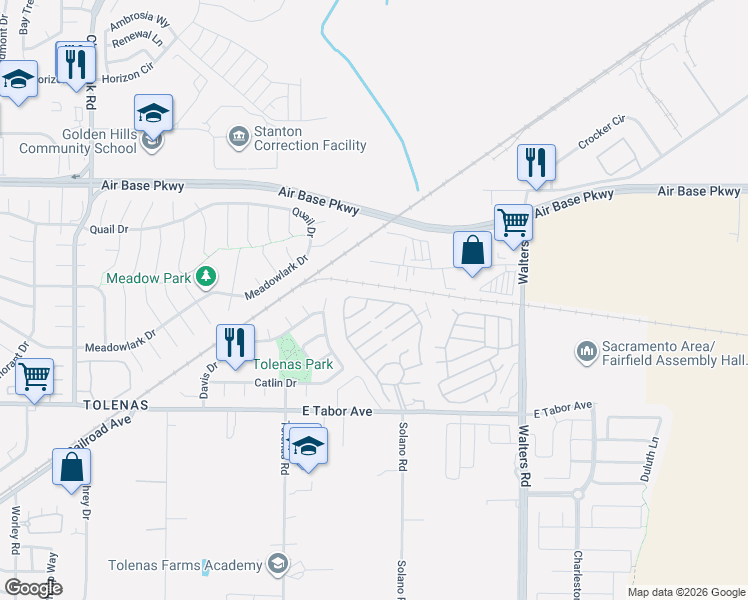 map of restaurants, bars, coffee shops, grocery stores, and more near 135 Chevy Chase Court in Fairfield