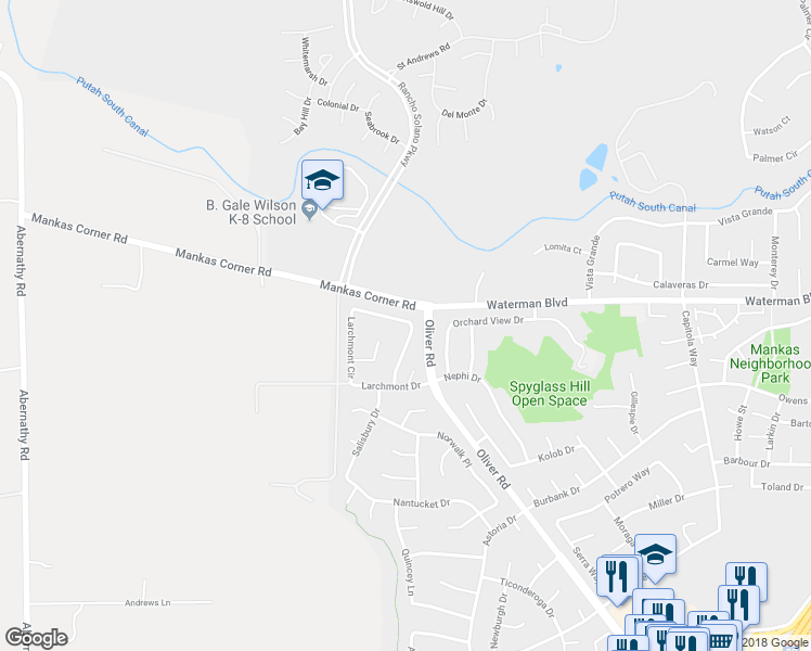 map of restaurants, bars, coffee shops, grocery stores, and more near 2003 Larchmont Circle in Fairfield