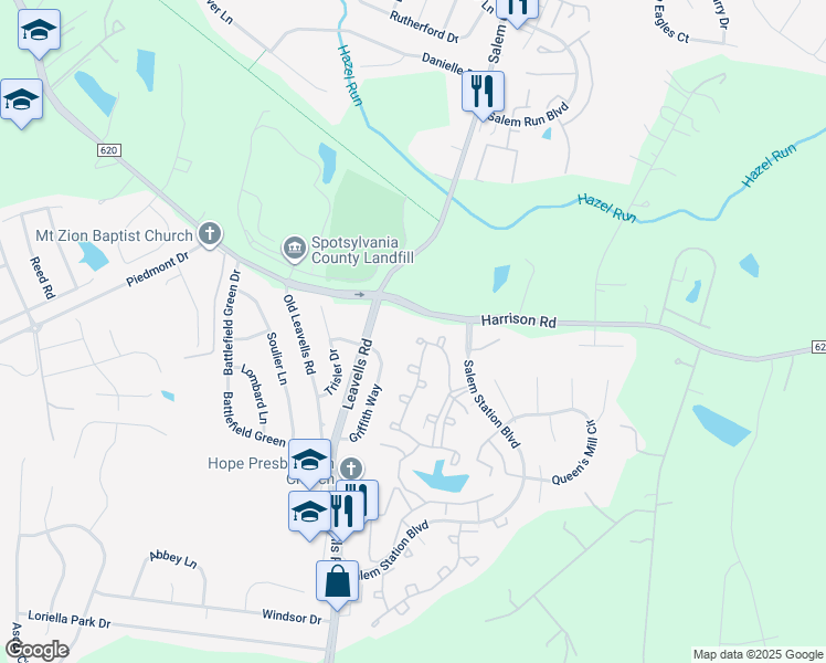 map of restaurants, bars, coffee shops, grocery stores, and more near 11409 Sarasota Court in Fredericksburg