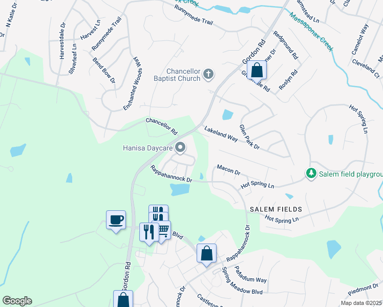 map of restaurants, bars, coffee shops, grocery stores, and more near 7115 Wytheville Circle in Fredericksburg