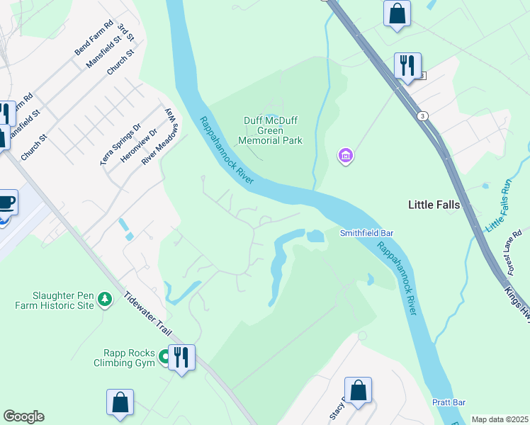 map of restaurants, bars, coffee shops, grocery stores, and more near 11315 North Club Drive in Fredericksburg