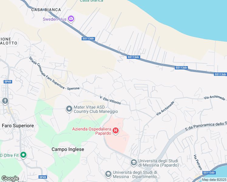 map of restaurants, bars, coffee shops, grocery stores, and more near Via Santa Caterina in Messina