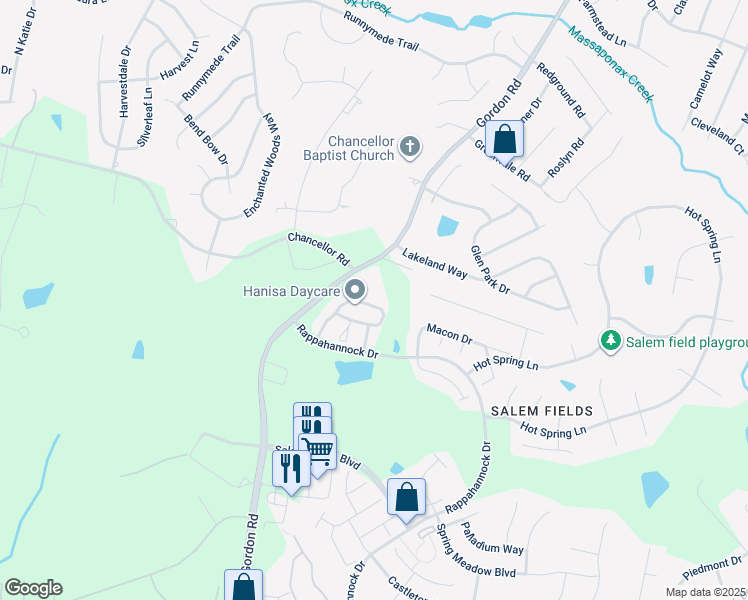 map of restaurants, bars, coffee shops, grocery stores, and more near 7119 Wytheville Circle in Fredericksburg