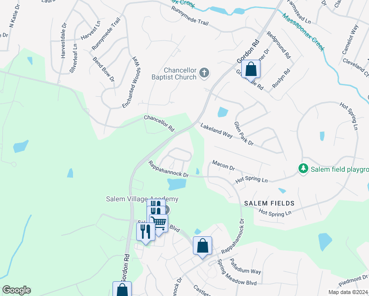 map of restaurants, bars, coffee shops, grocery stores, and more near 7123 Wytheville Circle in Fredericksburg