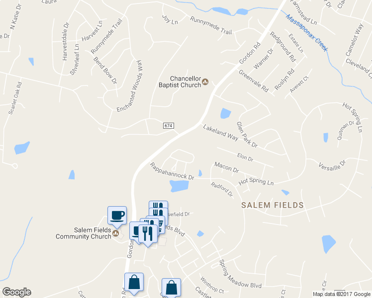 map of restaurants, bars, coffee shops, grocery stores, and more near 7125 Wytheville Circle in Fredericksburg