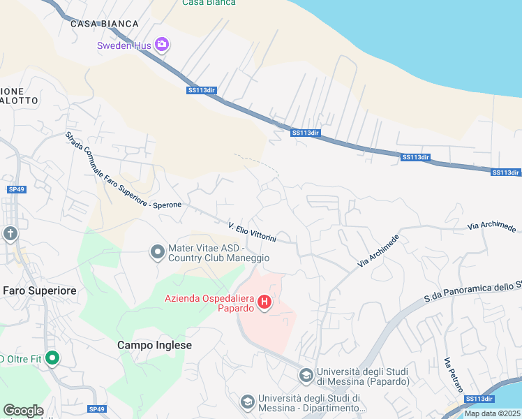 map of restaurants, bars, coffee shops, grocery stores, and more near Via Santa Caterina in Messina