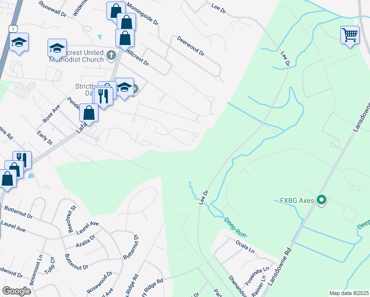 map of restaurants, bars, coffee shops, grocery stores, and more near 512 Olde Greenwich Circle in Fredericksburg