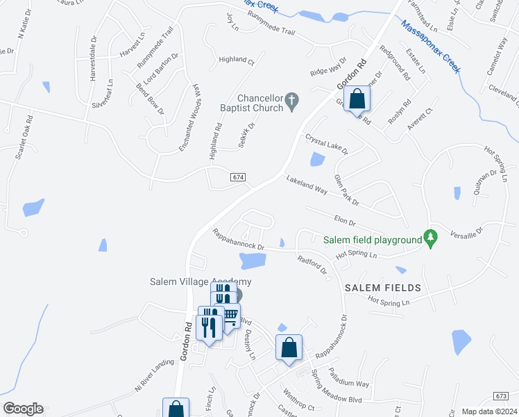 map of restaurants, bars, coffee shops, grocery stores, and more near 7129 Wytheville Circle in Fredericksburg