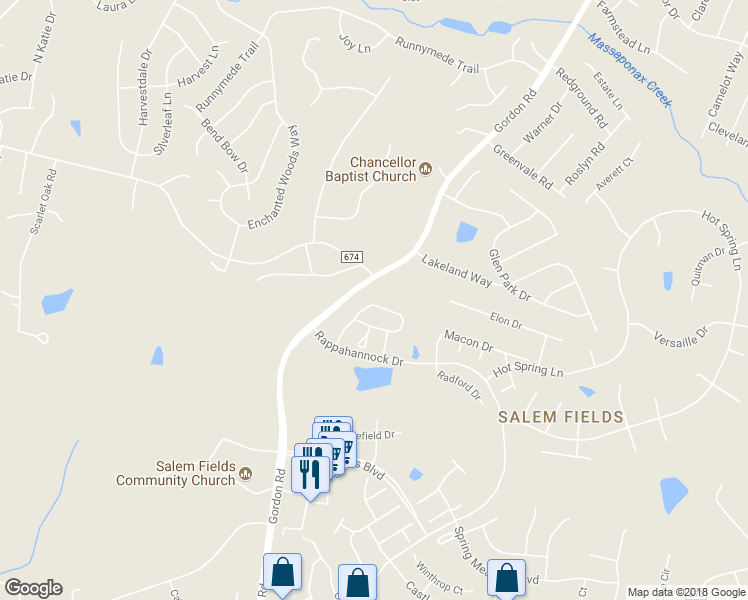 map of restaurants, bars, coffee shops, grocery stores, and more near 7141 Wytheville Circle in Fredericksburg