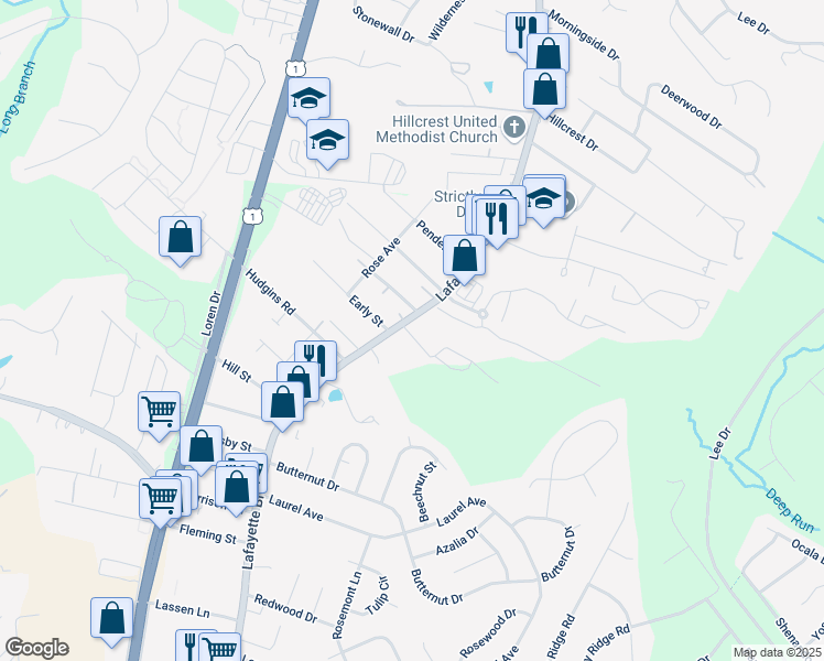 map of restaurants, bars, coffee shops, grocery stores, and more near 3005 Lafayette Boulevard in Fredericksburg