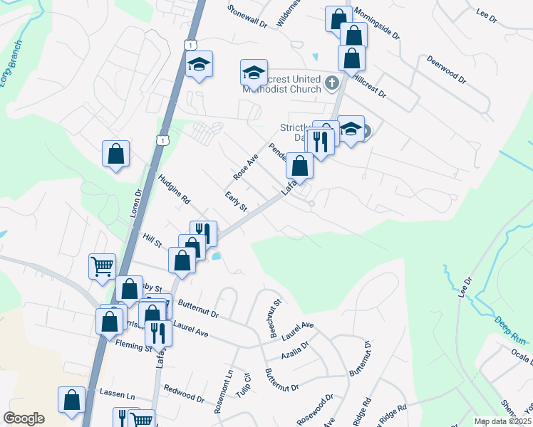 map of restaurants, bars, coffee shops, grocery stores, and more near 3005 Lafayette Boulevard in Fredericksburg