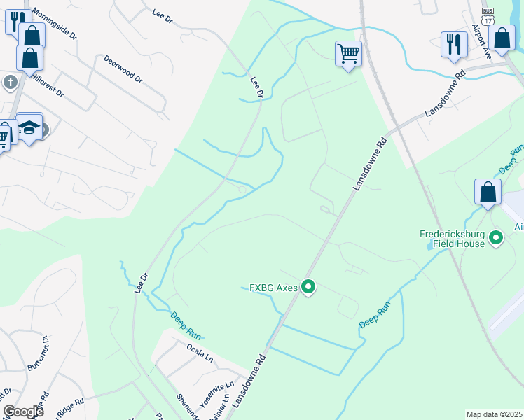 map of restaurants, bars, coffee shops, grocery stores, and more near 3803 Chapman Drive in Fredericksburg