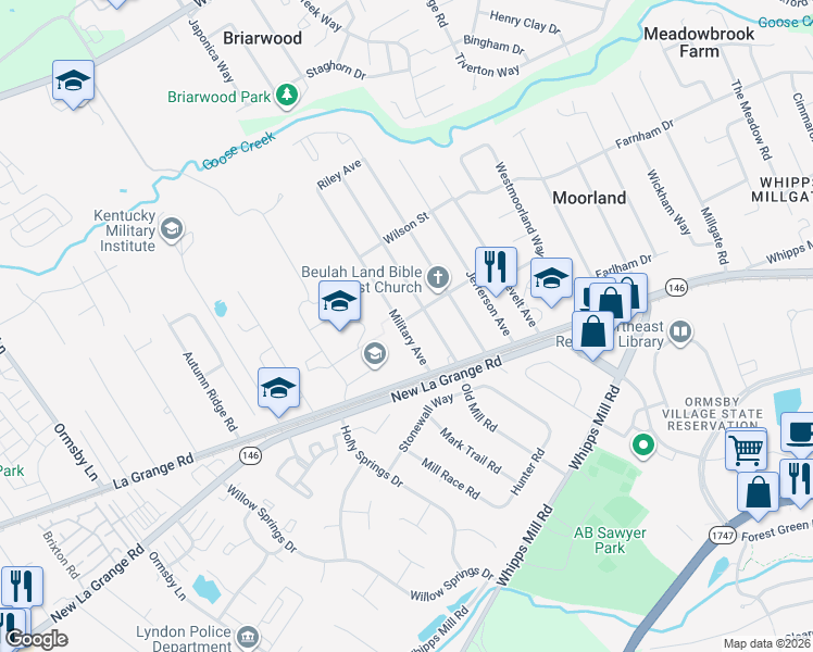map of restaurants, bars, coffee shops, grocery stores, and more near 8906 Prospect Street in Louisville