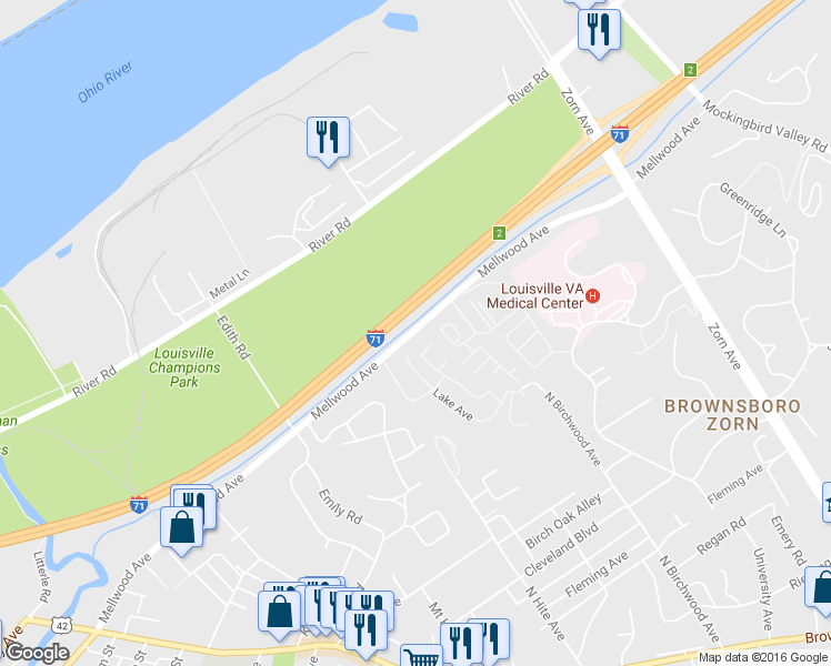 map of restaurants, bars, coffee shops, grocery stores, and more near 2571 Mellwood Avenue in Louisville