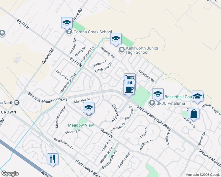 map of restaurants, bars, coffee shops, grocery stores, and more near 1837 Lexington Street in Petaluma