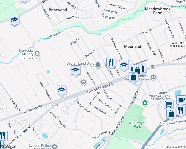 map of restaurants, bars, coffee shops, grocery stores, and more near 8906 Prospect Street in Louisville