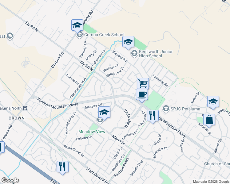 map of restaurants, bars, coffee shops, grocery stores, and more near 706 Plymouth Court in Petaluma