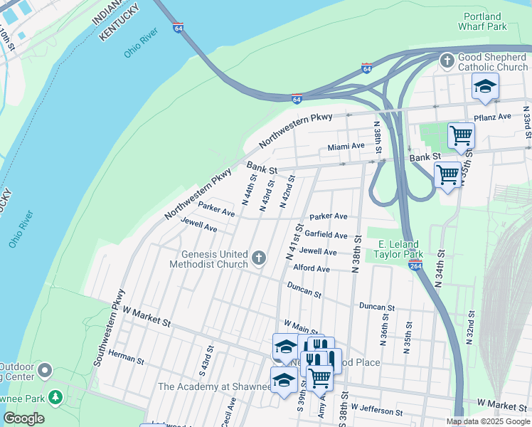 map of restaurants, bars, coffee shops, grocery stores, and more near 403 North 43rd Street in Louisville