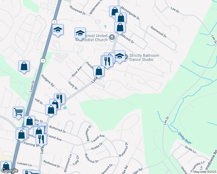 map of restaurants, bars, coffee shops, grocery stores, and more near 100 Accord Court in Fredericksburg