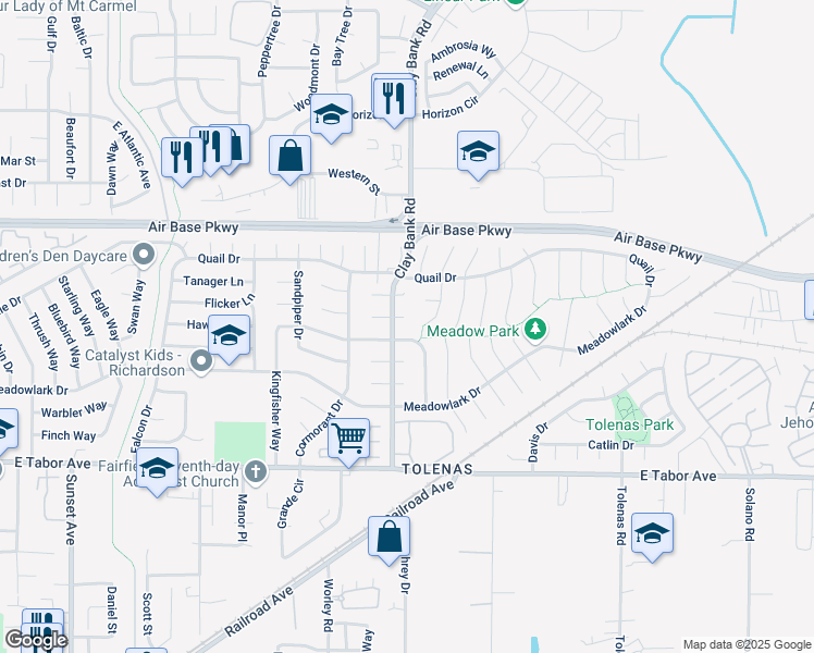 map of restaurants, bars, coffee shops, grocery stores, and more near 1305 Simms Court in Fairfield