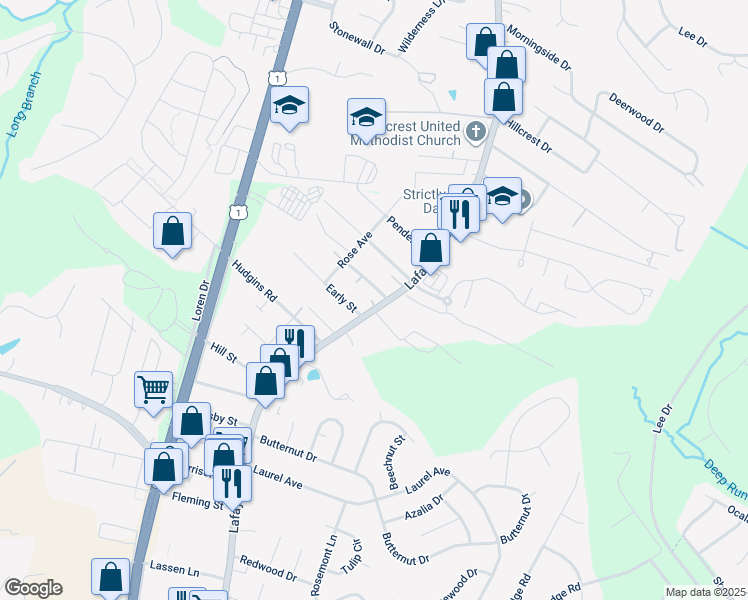 map of restaurants, bars, coffee shops, grocery stores, and more near 3002 Lafayette Boulevard in Fredericksburg