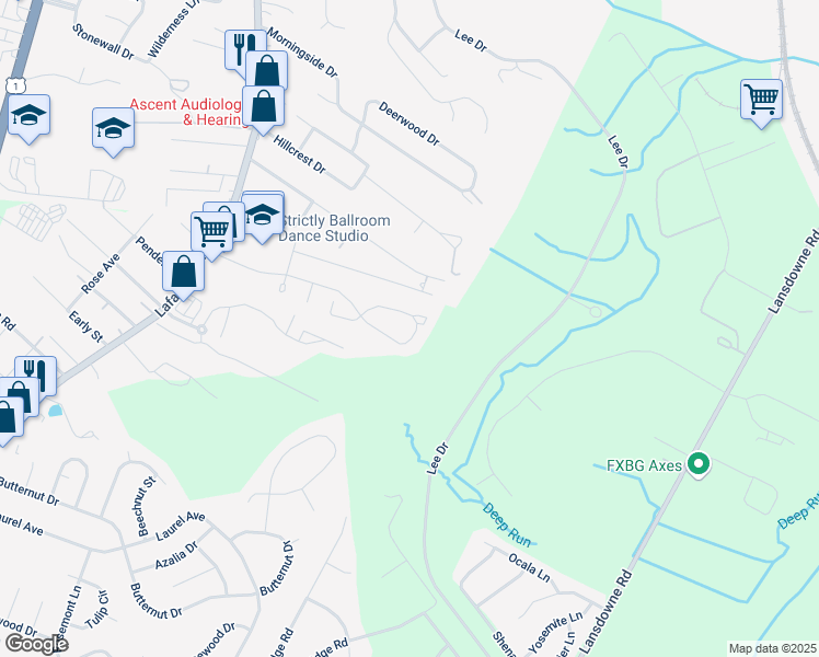 map of restaurants, bars, coffee shops, grocery stores, and more near 535 Olde Greenwich Circle in Fredericksburg