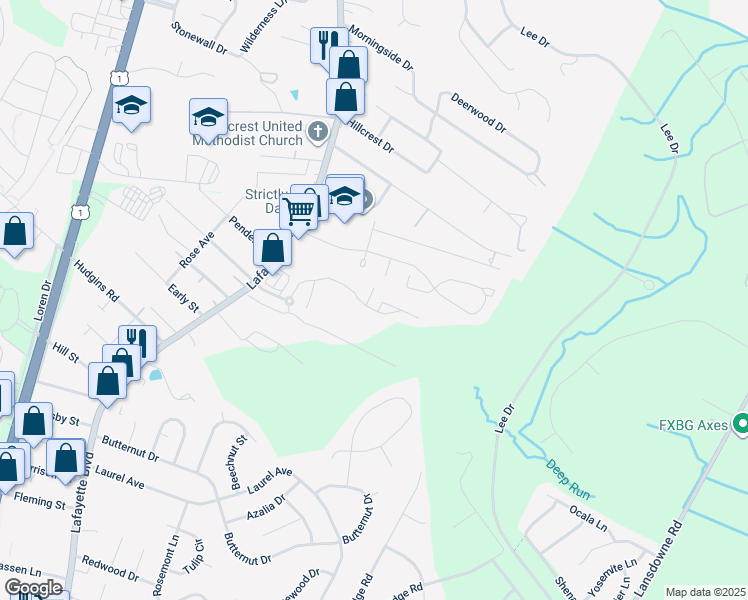 map of restaurants, bars, coffee shops, grocery stores, and more near 3103 Alliance Court in Fredericksburg