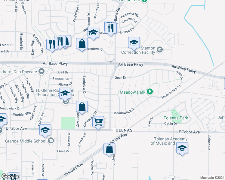 map of restaurants, bars, coffee shops, grocery stores, and more near 1305 Simms Ct in Fairfield