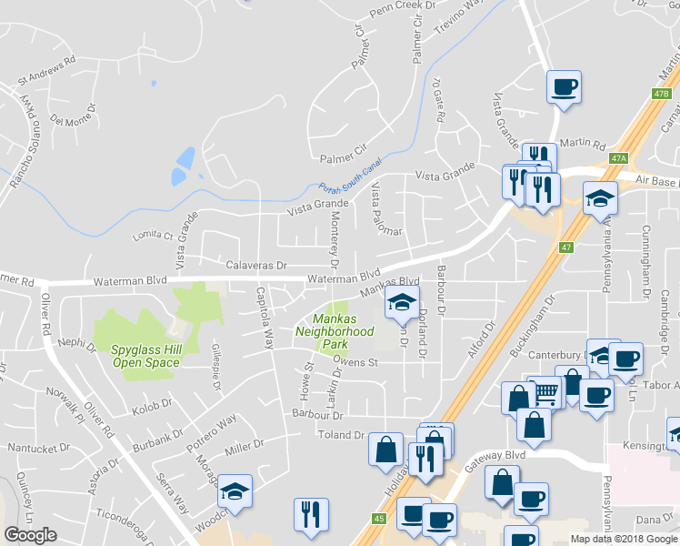 map of restaurants, bars, coffee shops, grocery stores, and more near 2108 Monterey Drive in Fairfield