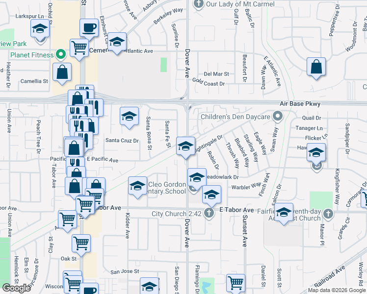 map of restaurants, bars, coffee shops, grocery stores, and more near 0 Webster Street in Fairfield