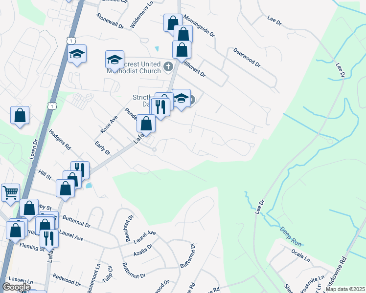 map of restaurants, bars, coffee shops, grocery stores, and more near 4624 Alliance Way in Fredericksburg