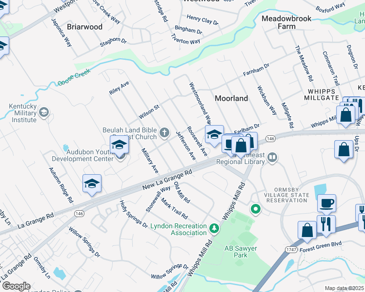 map of restaurants, bars, coffee shops, grocery stores, and more near 1614 Jefferson Avenue in Louisville