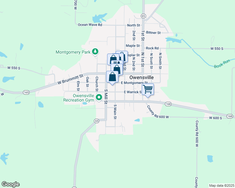 map of restaurants, bars, coffee shops, grocery stores, and more near 301 South Main Street in Owensville