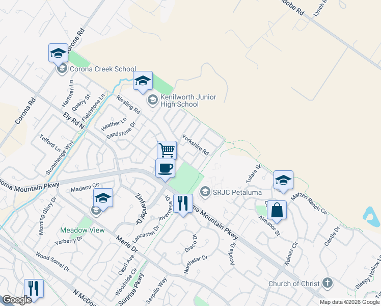 map of restaurants, bars, coffee shops, grocery stores, and more near 1900 Sestri Lane in Petaluma