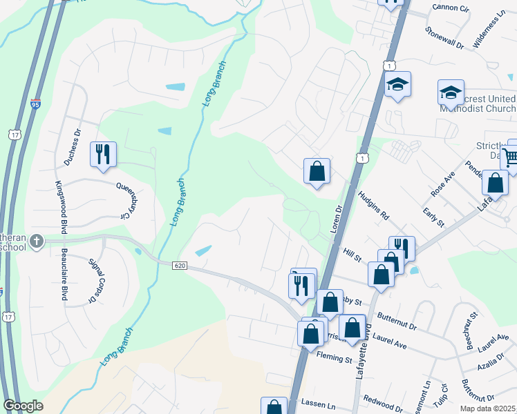 map of restaurants, bars, coffee shops, grocery stores, and more near 11329 Long Branch Way in Fredericksburg
