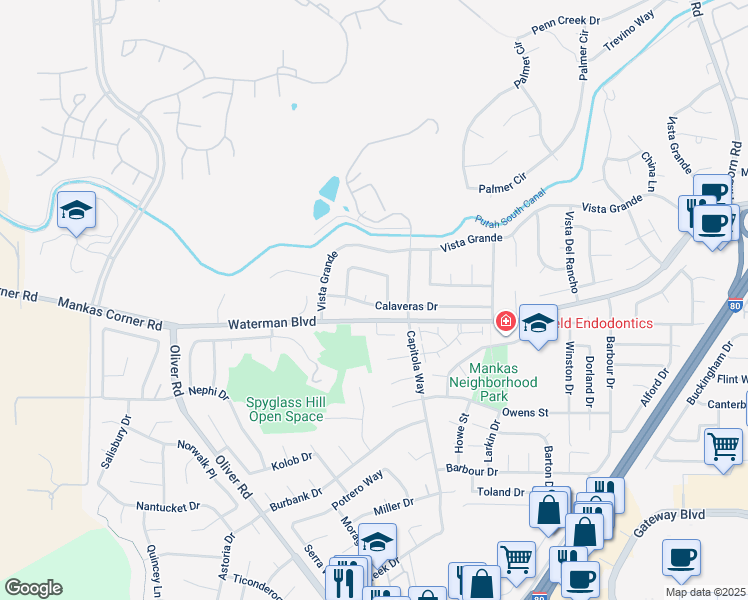 map of restaurants, bars, coffee shops, grocery stores, and more near 2128 Calaveras Court in Fairfield