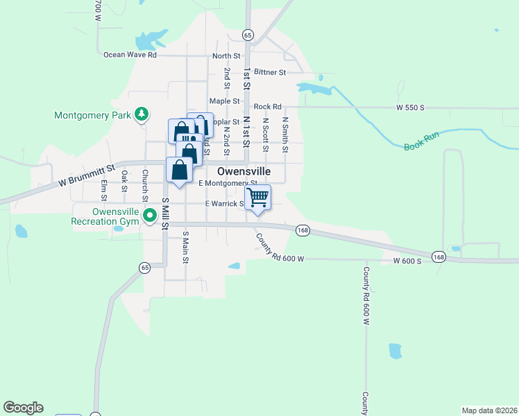 map of restaurants, bars, coffee shops, grocery stores, and more near 410 East Walnut Street in Owensville