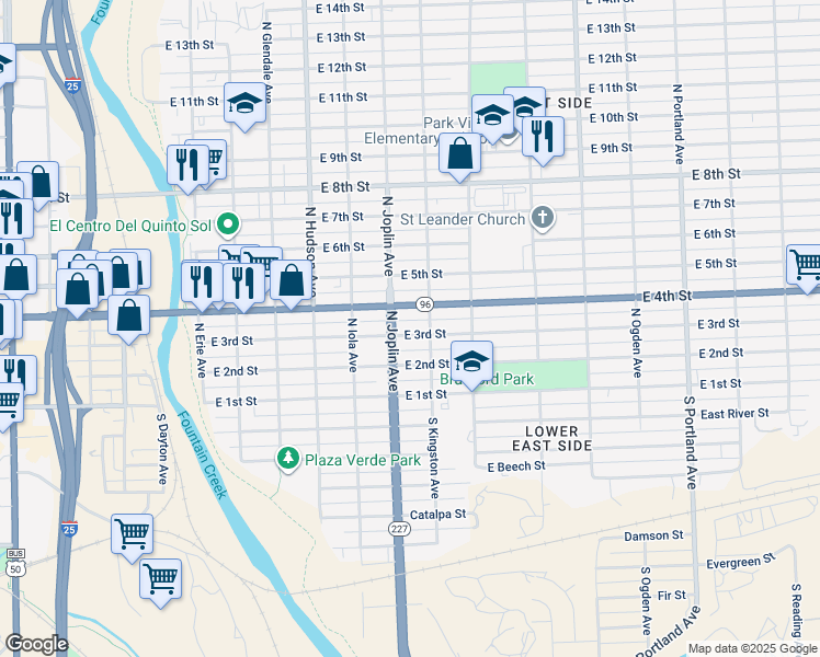 map of restaurants, bars, coffee shops, grocery stores, and more near 1115 East 3rd Street in Pueblo