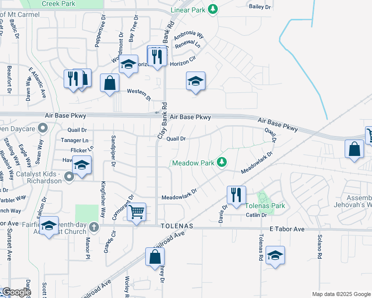 map of restaurants, bars, coffee shops, grocery stores, and more near 2293 Emerson Place in Fairfield