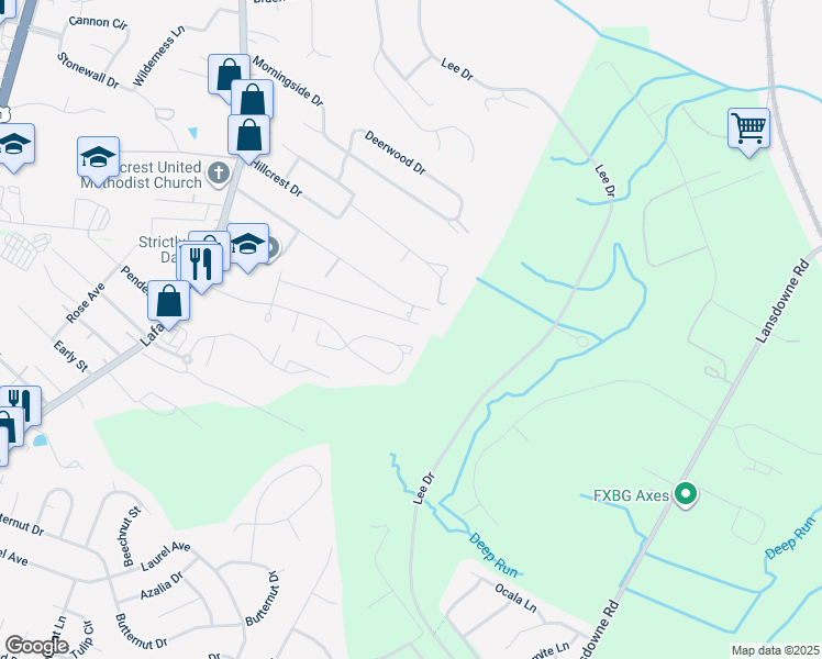 map of restaurants, bars, coffee shops, grocery stores, and more near 249 Farrell Lane in Fredericksburg