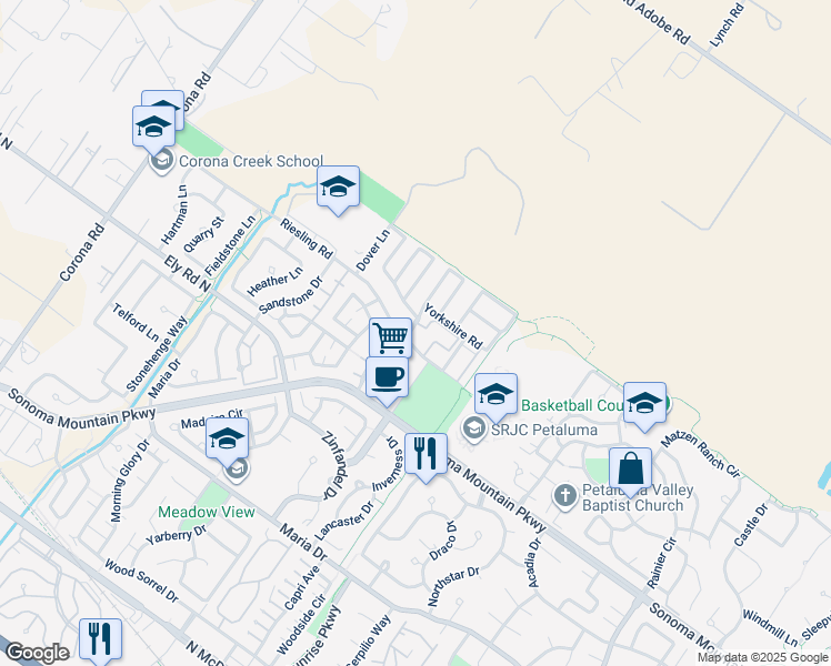 map of restaurants, bars, coffee shops, grocery stores, and more near 1900 Sestri Lane in Petaluma