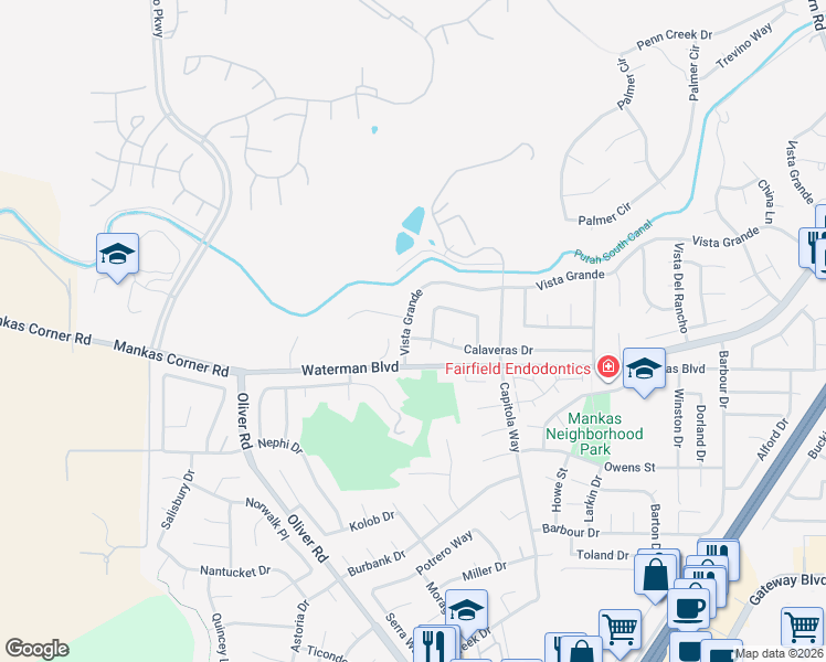 map of restaurants, bars, coffee shops, grocery stores, and more near 2993 Vista Grande in Fairfield