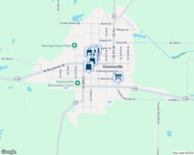 map of restaurants, bars, coffee shops, grocery stores, and more near 201-299 South 3rd Street in Owensville
