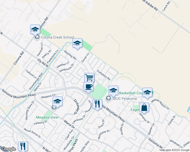 map of restaurants, bars, coffee shops, grocery stores, and more near 1911 Lansdowne Way in Petaluma