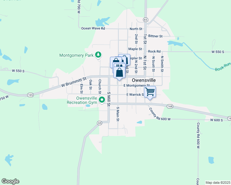 map of restaurants, bars, coffee shops, grocery stores, and more near 301 South Main Street in Owensville