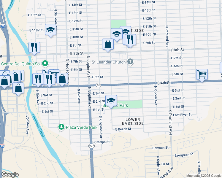 map of restaurants, bars, coffee shops, grocery stores, and more near 352 North La Crosse Avenue in Pueblo