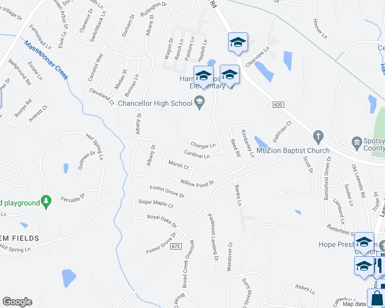 map of restaurants, bars, coffee shops, grocery stores, and more near 6601 Cardinal Lane in Fredericksburg