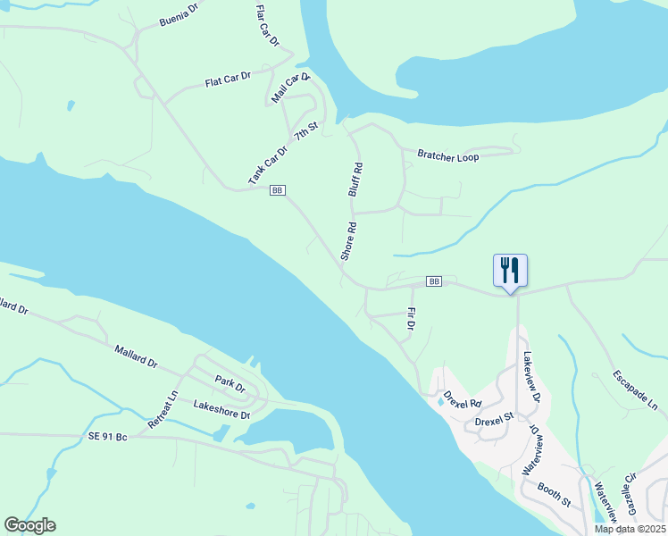 map of restaurants, bars, coffee shops, grocery stores, and more near 28546 Shore Road in Warsaw