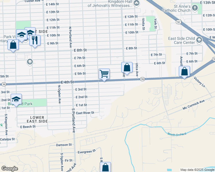 map of restaurants, bars, coffee shops, grocery stores, and more near 1915 E 3rd St in Pueblo