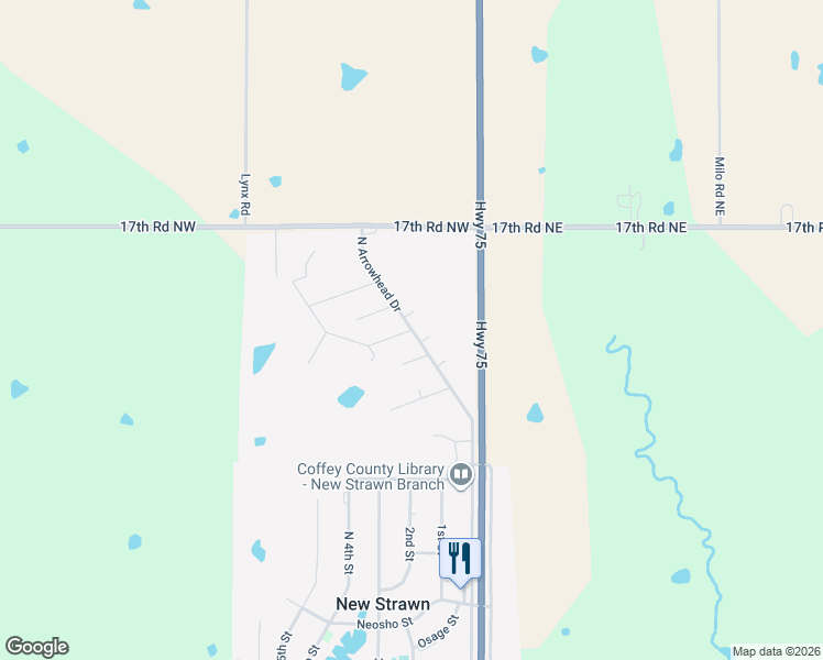 map of restaurants, bars, coffee shops, grocery stores, and more near 101 West Choctaw Street in New Strawn